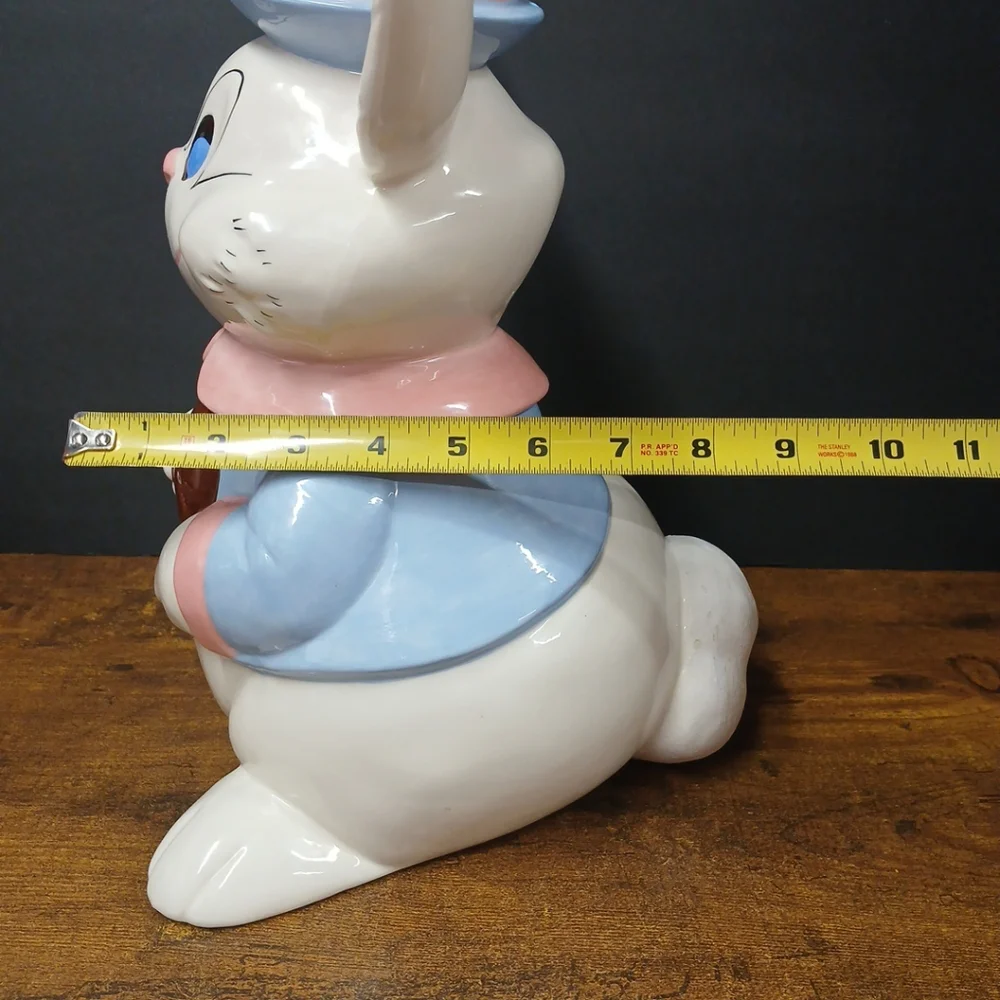 Vintage Ceramic Bunny Rabbit Holding Cookie - Cookie Jar